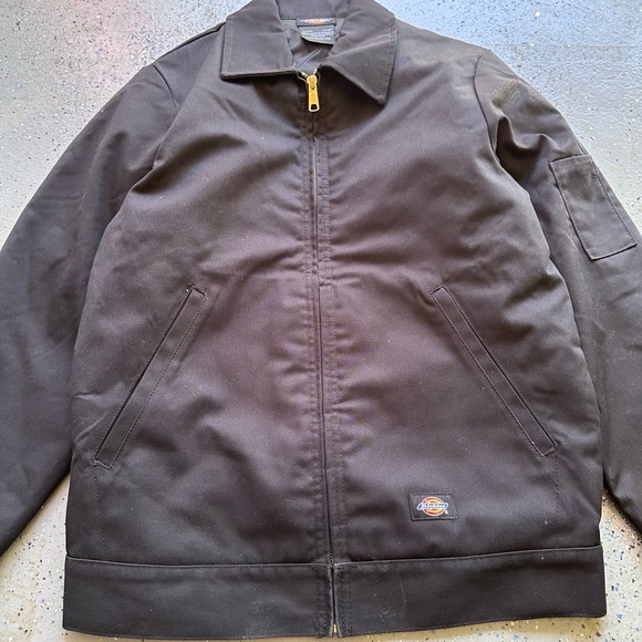 Dickies Black Eisenhower Dead Stock Workwear Jacket Zip Up Collared Logo Small - Picture 2 of 6